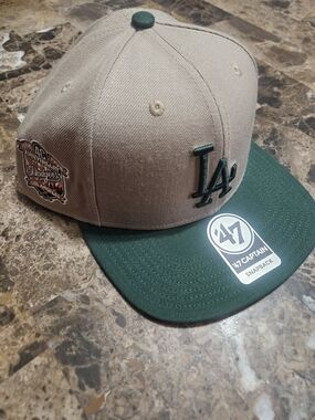 ’47 Los Angeles Dodgers Snapback Cap in Tan and Green Orange Underbrim LA